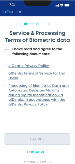 Terms screen with checkbox unchecked