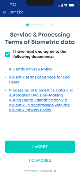 Terms screen with checkbox checked